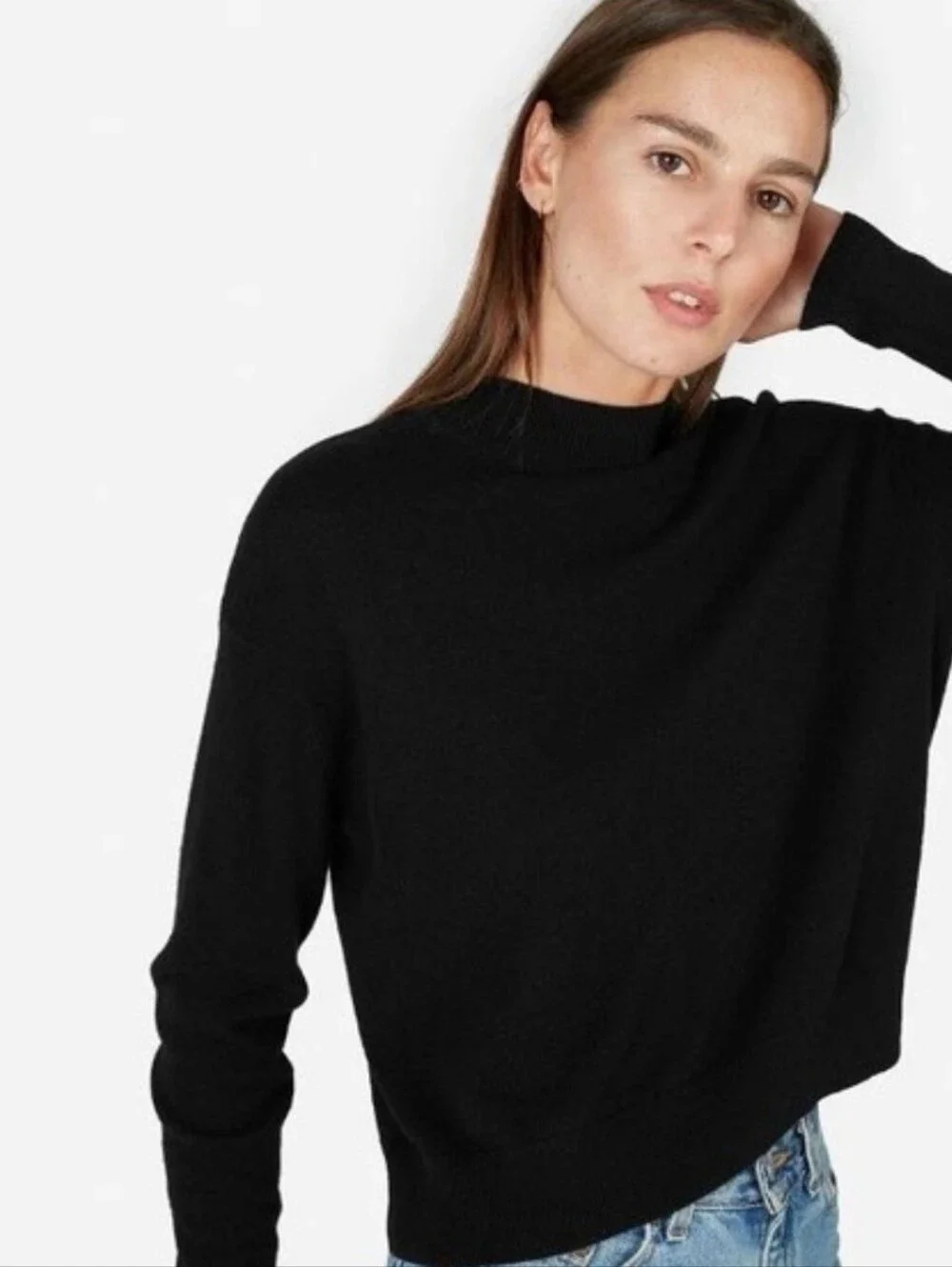Everlane Cashmere Sweater Black Mock Neck Minimal Pullover